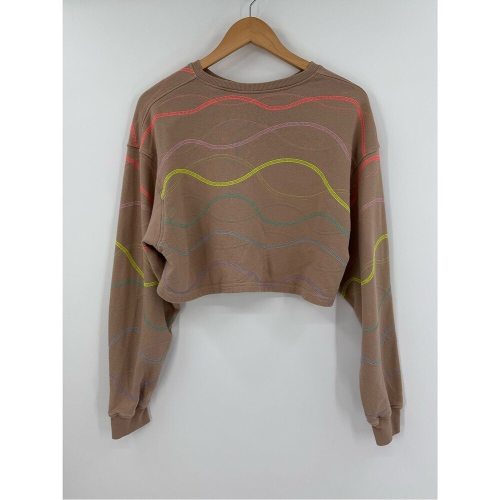 Nash Wavy Embroidered Stitch Cropped Sweatshirt | Taupe Multicolor | Medium